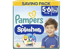 Pampers Splashers Baby Shark Edition Size 5, 80 Count, 14kg+, Disposable Swim Nappy Pants, for Secure Protection in The Water