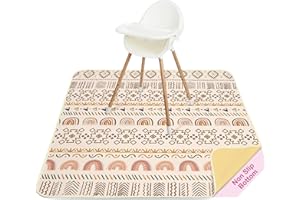 Unicorn Castle Tapis de Chaise Haute Enfant 107x117cm, Tapis Imperméable Lavable Antidérapant, Splash Mat Pliable et Portable pour Divers Repas et Protection du Sol,Brown Geometry