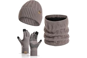 Meajore Winter Mütze schal Handschuhe Herren Set 3 in 1 Gestrickte Warme Beanie Touchscreen Handschuh Damen