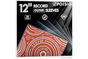POJSIO 25 Pz. Buste Vinili 33 Giri Esterne, Custodia Vinili 33 Giri Trasparenti Per Singoli e Doppi LPs, Buste Vinile 33 Giri per 12 Pollici Dischi, Protezione Polipropilene Vinile Copertine Cover