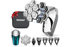 Kensen 7D Rasoio Testa Calva a Testine Rotanti, Rasoio Elettrico Barba, Rasoio Naso, 9200/min RPM, Lama doppia Traccia Miglior Rasoio per Rasarsi la Testa a Zero Rapidamente