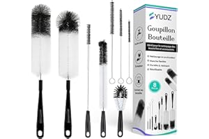 YUDZ – Lot de 8 Goupillons Bouteille et Biberon | Écouvillon Brosse de Nettoyage pour Vaisselle, Gourdes, Verres, Thermos, Bouteille Sodastream et Carafes