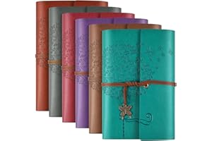 OMEYA 6 Pack PU Leather Notebook Journal, Travel Journal Bulk, Refillable Vintage Journals for Writing, Diary Gifts for Women, Men, Girls, 100GSM Lined Paper, Each 160 Pages & 2 Pockets (A6, 5 x 7 inches)