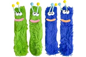 Dyzoxa 4 Pieces Cute Fluffy Cartoon Monster Socks Warm Funny Fuzzy Cozy Socks Three-Dimensional Quirky Socks Funny Socks Women Ugly Cute Plush Socks for Women Men Gifts