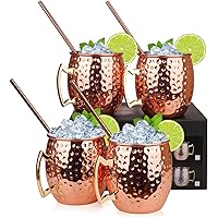 Hossejoy Moscow Mule Kupferbecher: Satz von 4 – Umfasst 4 x Becher 550ML, 4 Trinkhalme in Geschenkbox – Großartig für…