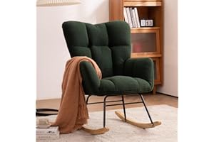 DEKKETO Nursing Rocking Chair, Teddy Rocking Chair for Nursery, Comfy Rocking Armchair with High Backrest for Adults Living Room Bedroom, Green
