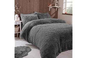 VICEROY BEDDING FAUX FUR SHAGGY Long Pile Face, Soft Touch Plush Fleece Reverse, Duvet Cover Set with Pillow Case Thermal Fluffy Winter Warm Cozy Cuddly Bedding Bed Set (Grey, Double)