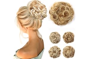 JJstar Messy Hair Bun Curly Wavy Hair Scrunchies Accessories Pieces for Women Girls Synthetic Chignons (Golden Blonde/Beach Blonde)