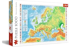 Trefl - Mapa Fizyczna Europy - 1000 Elementów, Mapa, Europa, Kontynent, Ocean, Morze, Edukacja, Układanka DIY, Kreatywna Rozrwyka, Prezent, Zabawa, Puzzle Klasyczne dla Dorosłych i Dzieci od 12 Lat