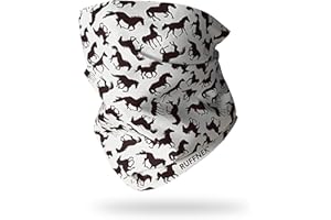 Ruffnek HORSES BLACK & GREY Multifunctional Neck Gaiter Headwear Neckwarmer Riding Snood for men, women & children