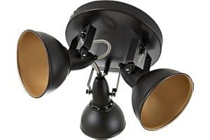 ‎BRILONER Briloner Leuchten lampa sufitowa, Rondell z 3 obrotowymi i wychylnymi punktami w stylu retro/vintage, 40 W, średnica 21 cm, metal E14, czarno-złoty 21 x 21 x 15,6 cm