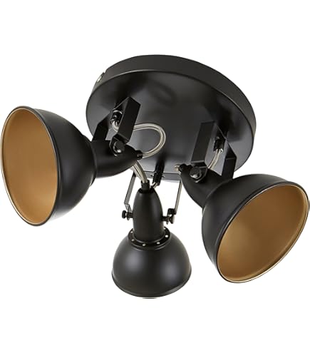 Briloner Lampen plafondlamp retro met houten balken, 4-lichts plafondlamp vintage, E27 fitting max. 40 Watt, verstelbare lampenkappen, rustieke plafondspot, zwart-wit-hout