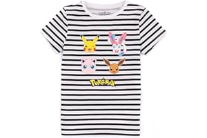 POKÉMON Pokemon Dziewczęca Koszulka w Paski Pikachu Eevee Sylveon Postaci T-shirt