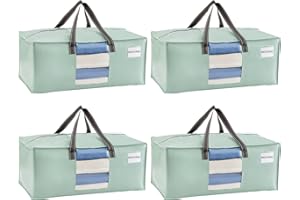 VENO 4 Pack Moving Bags Extra Large Storage Bags for College Move-In, Heavy-Duty Storage Totes, Packing Boxes, and Wardrobe Moving Supplies - Durable Laundry Bags for Clothes (Light Green, 4 Pack)