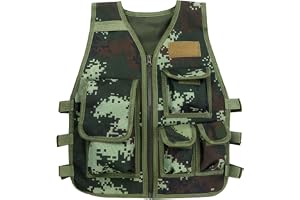 Oyolan Fiskeväst för barn, pojkar, flickor, fotograf, flera fickor, kamouflage, ärmlös jacka, justerbar kappa, utomhusspel, kampjakt, camping