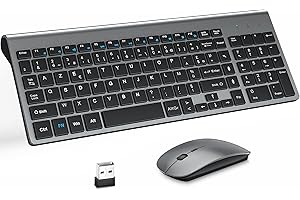 Ensemble Clavier et Souris sans Fil Ultra-Mince avec Pad Souris, MOOJAY 2.4G USB Silent Compact Ciseaux Clavier d'interrupteur Souris avec Couvercle, Piles AA et AAA, pour PC/Laptop/Windows-Gris Noir