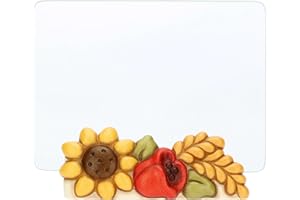 THUN - Portafoto in Ceramica Decorata a Mano con Girasole e Papavero e Portafoto in Vetro, Linea Fiori e Fantasia, 16x8x6 cm h