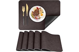 APLKER Platzsets 6er Set, Abwaschbar Tischsets rutschfest, Doppelseitigen Kunstleder Platzdeckchen, Hitzebeständig Platz-Matten für Küche Speisetisch, 40 x 30 cm (Schwarz/Braun, 6pcs)