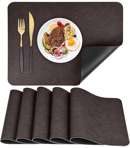 4 Sets De Table NOSTHEART Double Face Similicuir/Lin - 42x31.5cm + Dessous Verre | Antidérapant Lavable