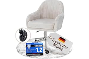 WOHNJUWEL SCHÖN WOHNEN BEGINNT JETZT WohnJuwel Schminktisch Stuhl [höhenverstellbar] mit Gummirollen, Dickes Kissen [waschbares Kunstfell] - Drehstuhl Schminkstuhl Schminktischstuhl - Beige