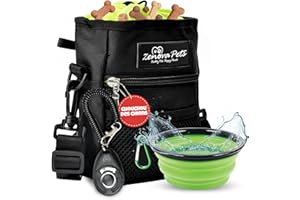 ZENOVA PETS Sac à friandises pour Chien avec Bol de Voyage, clicker, Distributeur de Sacs à déjections - Sac pour Chien imperméable - Chien Accessoires pour Promenade et Dressage