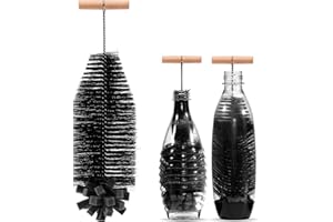 ‎VINLLEY vinlley Die 35 cm Bürste ist ideal für Sodastream-Glas- und Duo-Kunststoffflaschen. Sie hat Harte Borsten und einen weichen Schwamm, reinigt kraftvoll, ohne die Flasche zu beschädigen, 1 Pack Schwarz