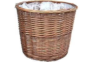 Arthur Cameron - Round Wicker Planter with Plastic Lining, Perfect for Indoor Plants & Flowers - Can also be used as a Waste Paper Bin/Bathroom Bin/Bedroom Bin (Medium, Distilled Brown)