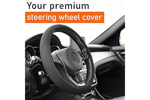 Upgrade4cars Steering Wheel Cover Red Black Alcantara Look | Universal Fit 14,5-15 Inch | Car Accessories Interior