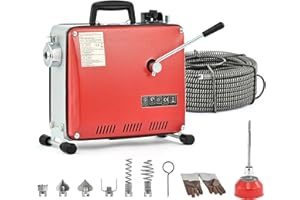 ZELCAN 400W Macchina Sturatubi Elettrica, Coclea di Drenaggio Elettrica, Pulitore Elettrico di Scarico Tubo 400r/min Drenaggio a Spirale con Scovolini 6 Teste e 20M Molle per Lavello Doccia WC