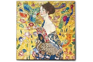 Giallobus - Quadro - Gustav Klimt - Signora con ventaglio - Tela Canvas Telaio Premium Alto Spessore - 100L x 100l cm - Pronto da appendere - Quadri moderni per la casa