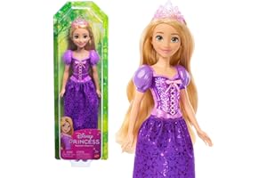 Mattel Disney Princess Rapunzel Doll, Tangled in Signature Clothing, Collectible Fashion, Poseable with Blonde Hair, Tiara Crown, Accessories, Toys for Ages 3 and Up, HLW03