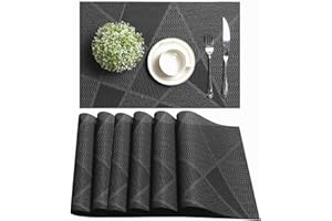 LAPONO Manteles Individuales Juego de 6 Salvamanteles Mantelitos PVC Lavables Mantel Tapetes Individual Mesa Salvamantel Antideslizantes Resistentes al Calor para Cocina Comedor, 45 x 35 cm Negro