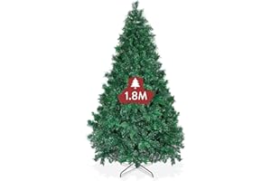 OUSFOT Arbol de Navidad 180 cm,Realista Verde Arbol de Navidad 815 Ramas con Base de Metal Material de PVC,Ideal para Navidad,Sala de Estar,Decoración de Tiendas