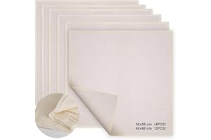 STARWARD 6 Pièces Étamine Alimentaire Filtrant Tissu en Coton Non Blanchi Mousseline, 4 Pièces (50x50cm) + 2 Pièces (60x60cm), Lavable Réutilisable Grade 100 pour Filtrer Vin Tofu Fromage