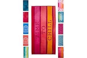 BaSaTex - Strandtuch Baumwolle in 90x180 cm - Strandlaken Badetuch aus Frottee Velours mit Aufhängeschlaufe - Saunatuch Öko-Tex Standard 100 zertifiziert - Modell Time to Chill Rot Design