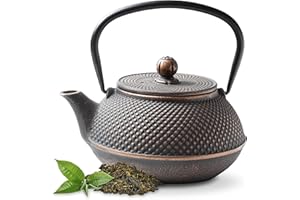 Tealøv TEEKANNE GUSSEISEN 800 ML | Gusseiserne Teekanne Im Japanischen Stil | Teekanne Guss mit Sieb aus Edelstahl | Hervorragende Wärmespeicherfähigkeit | Robust | Langlebig | Arare | Kupfer