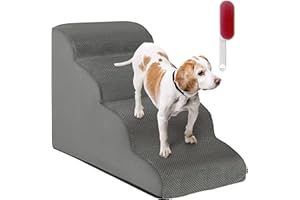 COSTWAY Schody dla psa, 4 stopnie, antypoślizgowe schodki dla psów z pianki, schodki dla zwierząt domowych, kotów, zdejmowane, na sofę, łóżko, pokrowiec nadający się do prania (kolor szary)