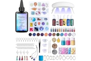 Frenshion Kit résine UV avec lampe, kit de fabrication de bijoux en résine de 140 pièces avec 100 g de résine UV, pigments colorés, accessoires en résine, kit de démarrage en résine UV