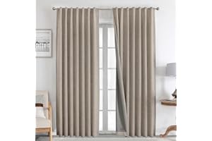 Joydeco Blackout Thermal Lined Curtains 55x96 Inch Drop 2 Panels with Back Tabs & Rod Pocket, 100% Light Blocking Linen Texture Fabric Curtain Drapes for Living Room Bedroom