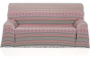 BENEDETTAHOME Colcha Foulard Multiusos Jacquard Modelo Amaya para sofá y para Cama, Algodón-Poliéster, 180x285 cms. Fucsia-Beige.