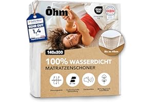 ‎ÔHM Matratzenschoner 140x200 cm | wasserdichte & Geräuschlose Matratzenauflage | Hypoallergene Baumwolle | Mit Elastikbändern an den 4 Ecken | Für Matratzen bis 40 cm Höhe | Anti-Milben | Oeko-TEX | Ôhm