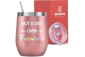 GROGIFE Birthday Gifts for Women, Happy Birthday Gifts for Women, Not a Day Over Fabulous Tumbler Gifts for Her Mum BFF Best Friends Wife Daughter Sister Aunt, Insulated Coffee Cup & Wine Tumbler 350ml