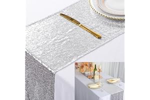 Runner da tavolo con paillettes argento scintillante ShinyBeauty per decorazioni per matrimoni / eventi 30 * 180 cm (può scegliere il colore) (colore argento)
