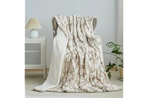 ‎WAJADE Wajade Kunstfelldecke – Sherpa Schafdecke – Comfort Luxuriöse Flauschige Kuscheldecke – weiche Decke für Couch und Bett – 160 x 200 cm – Marmor Beige