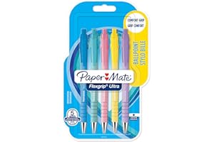 Paper Mate Flexgrip Ultra bolígrafos pastel retráctil | punta mediana (1,0 mm) | tinta azul | paquete de 5