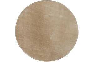 ‎PACO HOME Paco Home Waschbarer Teppich Rund Wohnzimmer Kurzflor rutschfest Modern Flauschig Einfarbiges Muster, Grösse:160 cm Rund, Farbe:Beige 2