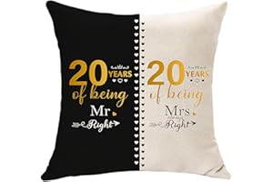 HASODEO 20th Wedding Gifts for Couple Mr. Right and Mrs. Always Right Gifts Anniversary Cushion Cover for Husband Wife 20 Years of Marriage Gifts for Her Him Dad Mum Wedding Anniversary Keepsake (20th)