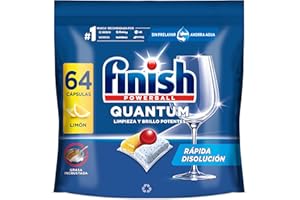 Finish Powerball Quantum All in 1 Pastillas para el lavavajillas Limón, 64 pastillas