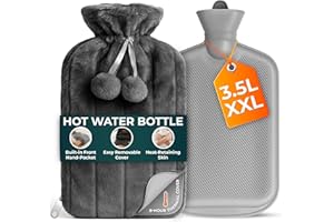 VOLILA 3.5L Hot Water Bottle with Zipper & Hand Pocket – Large Hot Water Bottle with Super-Soft Faux Fur Cover for Soothing Warmth and Elegant Comfort for Cold Nights and Pain Relief– Washable (Grey)