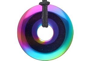 Lebensquelle Plus Edelstein Donut Ø 40 mm + Baumwollband + Edelsteinkarte | Naturstein Anhänger Halskette | Echte Heilsteinkette inkl. Band